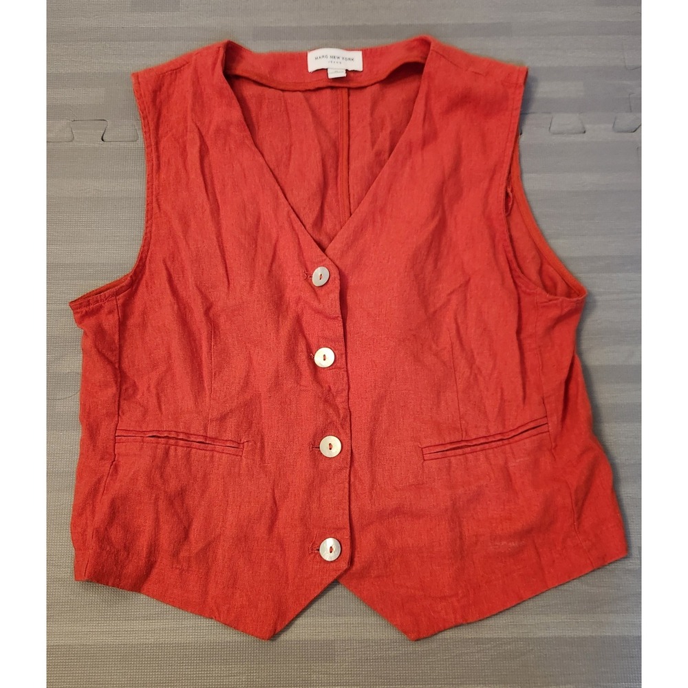Marc New York Jeans Womens Red Linen Blend Button Up Tailored Vest Size M